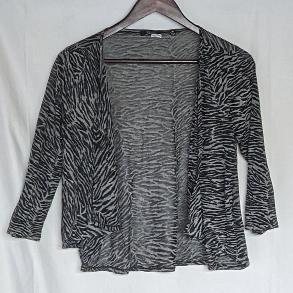 Sheer bolero shrug / cover-up open-front flowy zebra print medium Strazzi